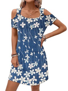 Foto 1 | Foto 1 | Vestido De Verano Gunest Para Mujer Con Flores Azules Y Hombros Descubiertos - Venta Internacional.