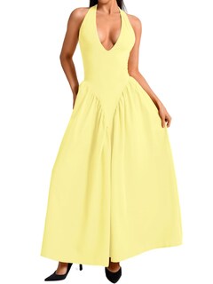 Foto 1 | Foto 1 | Vestido Chiaolezhee Con Cuello En V Profundo Halter Maxi Amarillo Claro Para Mujer - Venta Internacional.