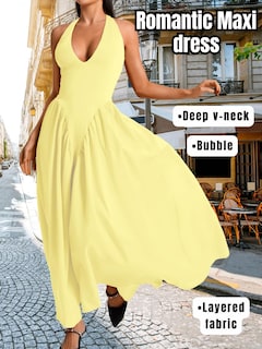Foto 2 | Foto 2 | Vestido Chiaolezhee Con Cuello En V Profundo Halter Maxi Amarillo Claro Para Mujer - Venta Internacional.