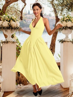 Foto 7 | Foto 7 | Vestido Chiaolezhee Con Cuello En V Profundo Halter Maxi Amarillo Claro Para Mujer - Venta Internacional.