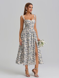 Foto 2 | Foto 2 | Vestido Midi Kutumai Con Corsé Floral Y Abertura Fluida Con Bolsillos  Azul M - Venta Internacional.
