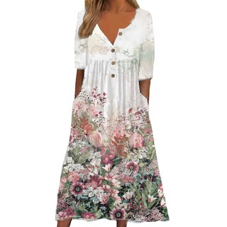 Foto 1 | Foto 1 | Vestido Largo Guteidee Para Mujer Estilo Bohemio Floral Con Bolsillos - Venta Internacional.