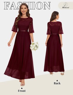 Foto 2 | Foto 2 | Vestido Formal Wedtrend Con Mangas Acampanadas De Encaje Para Dama De Honor Color Burdeos - Venta Internacional.