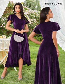 Foto 2 | Foto 2 | Vestido Berylove Con Lentejuelas Formal Fiesta Manga Ondulada Morado Xl - Venta Internacional.