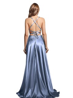 Foto 2 | Foto 2 | Vestido De Fiesta Misshow De Satén Con Abertura Para Mujer 2025 Dustyblue M - Venta Internacional.