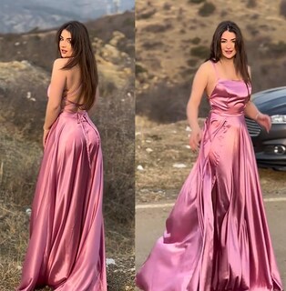 Foto 3 | Foto 3 | Vestido De Fiesta Misshow De Satén Con Abertura Para Mujer 2025 Dustyblue M - Venta Internacional.