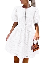 Vestido De Verano Kirundo 2025 Manga Corta Abullonada Ojales Blanco - Venta Internacional.