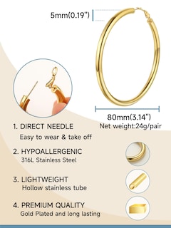 Foto 5 | Foto 5 | Pendientes Tipo Argolla Prosteel De Acero Inoxidable Bañados En Oro De 18 Quilates - Venta Internacional.