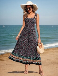 Foto 2 | Foto 2 | Vestido De Verano Zeagoo Para Mujer Estilo Bohemio Con Tirantes Finos Maxi Floral - Venta Internacional.