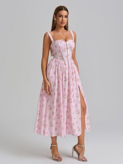 Foto 4 | Foto 4 | Vestido Kutumai Tipo Corsé Floral A Media Pierna Con Abertura Y Bolsillos Para Mujer - Venta Internacional.