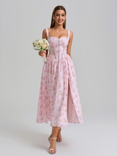 Foto 5 | Foto 5 | Vestido Kutumai Tipo Corsé Floral A Media Pierna Con Abertura Y Bolsillos Para Mujer - Venta Internacional.