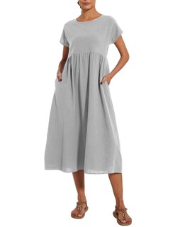 Foto 5 | Foto 5 | Vestido Midi Zhyaj De Algodón Con Cuello Redondo Y Manga Corta Con Bolsillos - Venta Internacional.