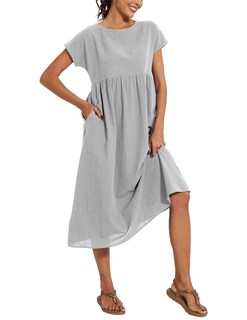 Foto 6 | Foto 6 | Vestido Midi Zhyaj De Algodón Con Cuello Redondo Y Manga Corta Con Bolsillos - Venta Internacional.