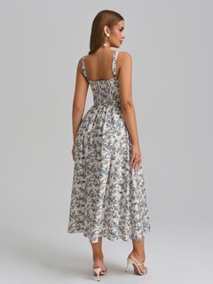 Foto 3 | Foto 3 | Vestido Midi Kutumai Con Corsé Floral Con Abertura Y Bolsillos Azul S - Venta Internacional.