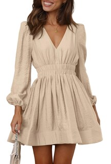 Foto 1 | Foto 1 | Minivestido Bwq Para Mujer Manga Larga Corte En A Color Albaricoque - Venta Internacional.