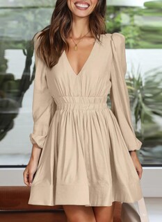 Foto 4 | Foto 4 | Minivestido Bwq Para Mujer Manga Larga Corte En A Color Albaricoque - Venta Internacional.
