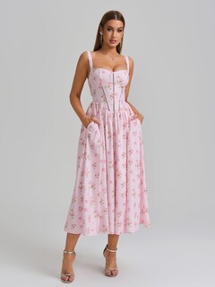 Foto 2 | Foto 2 | Vestido Kutumai Tipo Corsé Floral A Media Pierna Con Abertura Y Bolsillos Para Mujer - Venta Internacional.