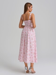 Foto 3 | Foto 3 | Vestido Kutumai Tipo Corsé Floral A Media Pierna Con Abertura Y Bolsillos Para Mujer - Venta Internacional.