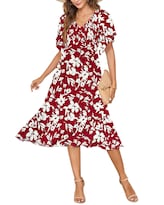 Vestido De Verano Auselily Para Mujer Cuello En V Manga Corta 2025 Rojo 2xl - Venta Internacional.