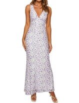 Vestido Largo Realtix Elegante De Encaje Floral Con Cuello En V Sin Espalda Morado - Venta Internacional.