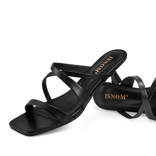 Foto 3 | Foto 3 | Sandalias De Tacón Isnom Negras Para Mujer De Tacón Bajo Con Tiras Negras - Venta Internacional.