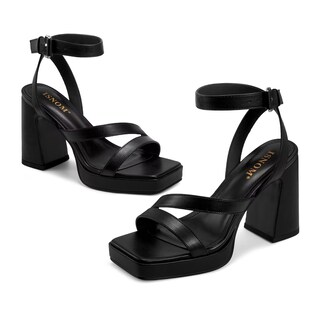 Foto 2 | Foto 2 | Tacones Gruesos Con Plataforma Isnom Negros Para Mujer Con Correa En El Tobillo - Venta Internacional.
