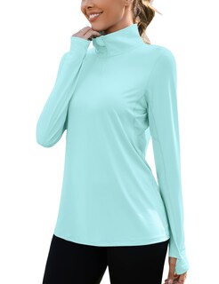 Foto 1 | Foto 1 | Camiseta De Entrenamiento Luyaa Con Cremallera 1/4 Spf De Manga Larga Para Mujer Color Verde - Venta Internacional.