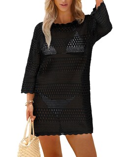 Foto 2 | Foto 2 | Traje De Baño Con Capucha Sampeel Vestido Negro De Ganchillo Para Mujer - Venta Internacional.