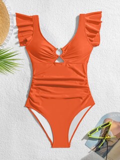 Foto 5 | Foto 5 | Traje De Baño De Una Pieza Para Mujer Con Volantes Control De Barriga Naranja - Venta Internacional.