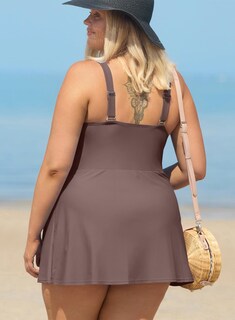Foto 3 | Foto 3 | Traje De Baño De Una Pieza Aleumdr Para Mujer Talla Grande Con Falda 4x Color Café - Venta Internacional.