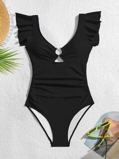 Foto 5 | Foto 5 | Traje De Baño De Una Pieza Para Mujer Con Volantes Control De Barriga Negro - Venta Internacional.