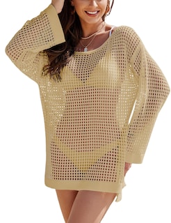 Foto 2 | Foto 2 | Vestido De Playa De Manga Corta A Ganchillo Con Cobertura En Traje De Baño - Venta Internacional.