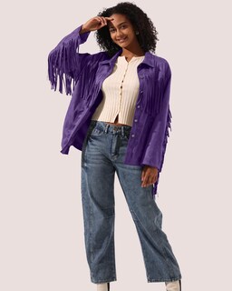 Foto 4 | Foto 4 | Chaqueta Locachy De Gamuza Sintética Con Flecos Para Mujer Color Morado Talla Xl - Venta Internacional.