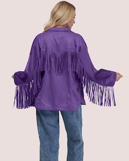 Foto 6 | Foto 6 | Chaqueta Locachy De Gamuza Sintética Con Flecos Para Mujer Color Morado Talla Xl - Venta Internacional.