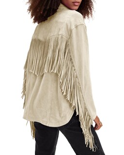 Foto 1 | Foto 1 | Chaqueta Locachy De Gamuza Sintética Con Flecos Para Mujer Vintage Beige Talla M - Venta Internacional.