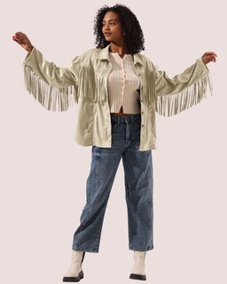 Foto 3 | Foto 3 | Chaqueta Locachy De Gamuza Sintética Con Flecos Para Mujer Vintage Beige Talla M - Venta Internacional.