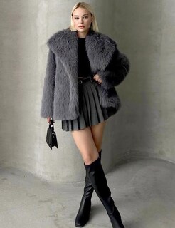 Foto 2 | Foto 2 | Abrigo De Piel Sintética Shiyifa Fluffy Para Mujer Color Gris Talla L - Venta Internacional.