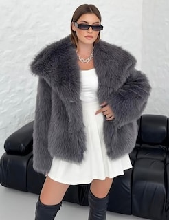 Foto 3 | Foto 3 | Abrigo De Piel Sintética Shiyifa Fluffy Para Mujer Color Gris Talla L - Venta Internacional.