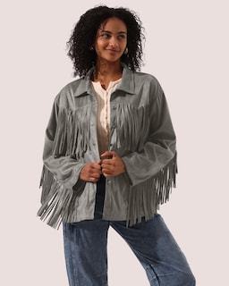 Foto 5 | Foto 5 | Chaqueta Locachy De Gamuza Sintética Con Flecos Para Mujer Vintage Gris Talla Xl - Venta Internacional.