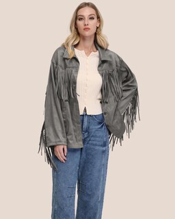 Foto 7 | Foto 7 | Chaqueta Locachy De Gamuza Sintética Con Flecos Para Mujer Vintage Gris Talla Xl - Venta Internacional.