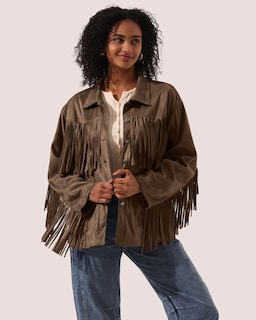 Foto 5 | Foto 5 | Chaqueta Locachy De Gamuza Sintética Con Flecos Para Mujer Color Café Vintage - Venta Internacional.