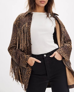 Foto 2 | Foto 2 | Chaqueta Locachy De Gamuza Sintética Con Flecos Para Mujer Estilo Vintage Diseño Leopard Xl - Venta Internacional.