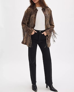 Foto 3 | Foto 3 | Chaqueta Locachy De Gamuza Sintética Con Flecos Para Mujer Estilo Vintage Diseño Leopard Xl - Venta Internacional.