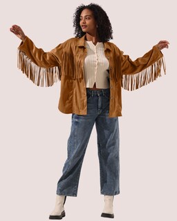 Foto 3 | Foto 3 | Chaqueta Locachy De Gamuza Sintética Con Flecos Para Mujer Vintage Caqui Talla M - Venta Internacional.