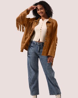 Foto 4 | Foto 4 | Chaqueta Locachy De Gamuza Sintética Con Flecos Para Mujer Vintage Caqui Talla M - Venta Internacional.