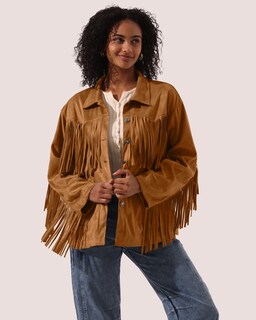 Foto 5 | Foto 5 | Chaqueta Locachy De Gamuza Sintética Con Flecos Para Mujer Vintage Caqui Talla M - Venta Internacional.