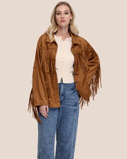 Foto 7 | Foto 7 | Chaqueta Locachy De Gamuza Sintética Con Flecos Para Mujer Vintage Caqui Talla M - Venta Internacional.