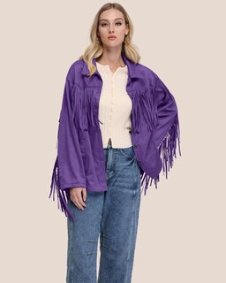 Foto 7 | Foto 7 | Chaqueta Locachy De Gamuza Sintética Con Flecos Para Mujer  Color Morado S - Venta Internacional.