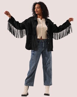 Foto 3 | Foto 3 | Chaqueta Locachy De Gamuza Sintética Con Flecos Para Mujer Vintage Negra S - Venta Internacional.