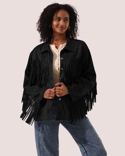 Foto 5 | Foto 5 | Chaqueta Locachy De Gamuza Sintética Con Flecos Para Mujer Vintage Negra S - Venta Internacional.